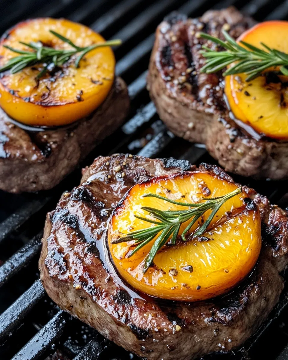 Delicious Beef Chops with Grilled Peaches dish photo