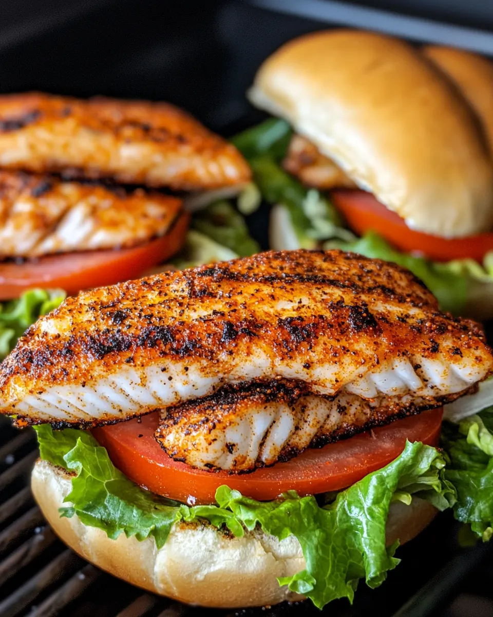 Delicious Blackened Fish Sandwiches food shot