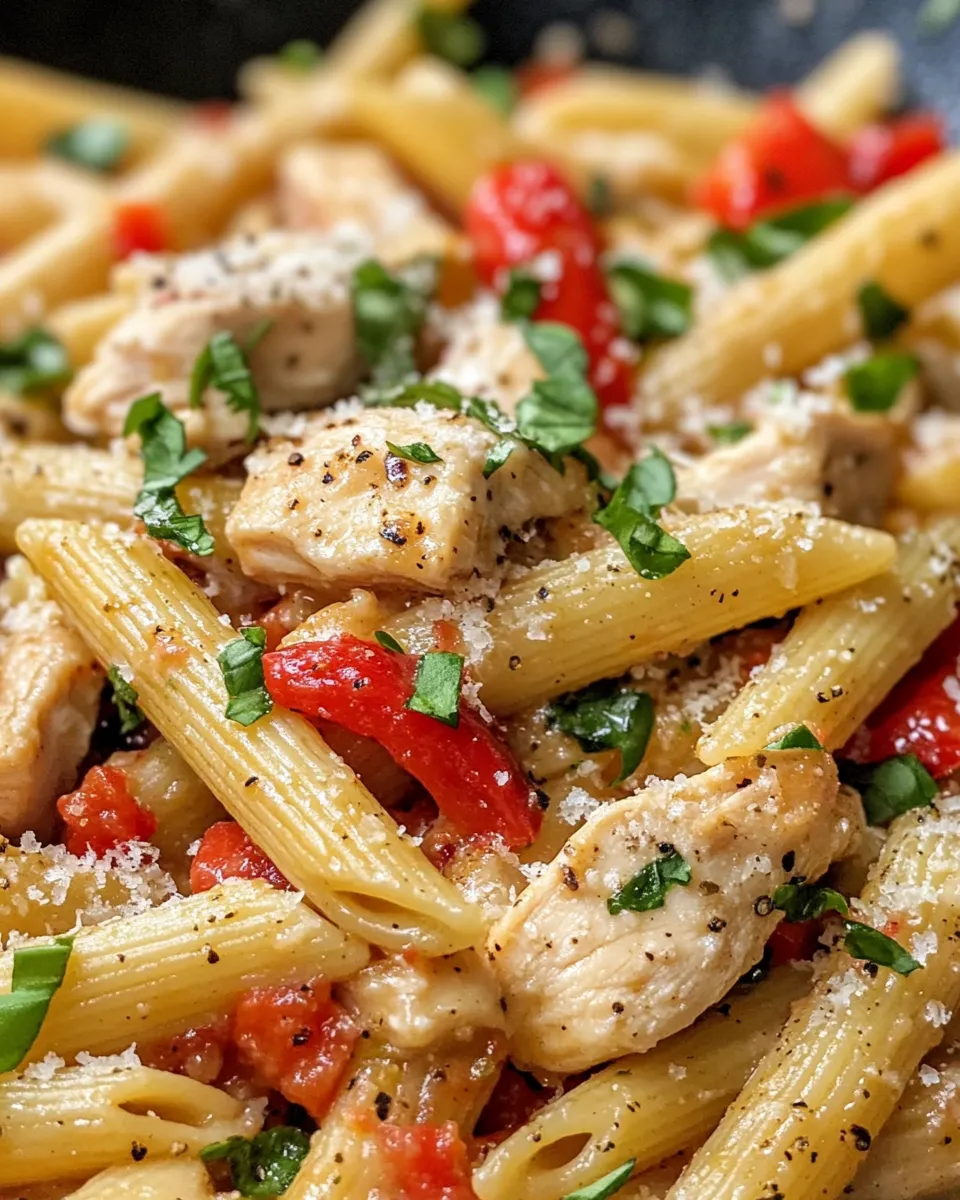 Healthy Chicken and Roasted Red Pepper Pasta plate image