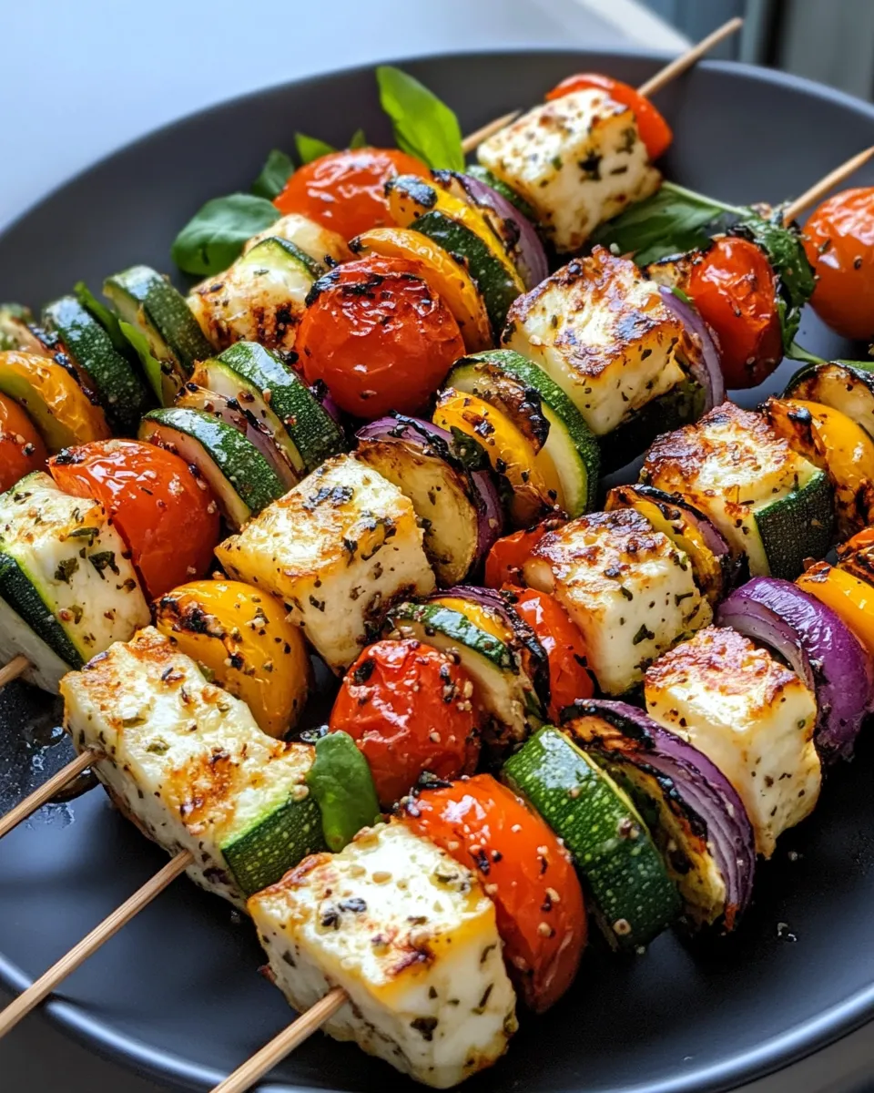 Classic Grilled Halloumi and Vegetable Skewers Salad image