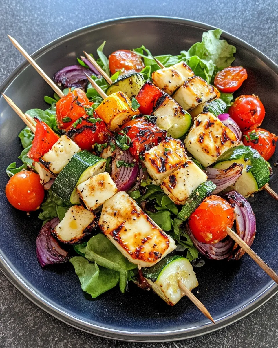 Easy Grilled Halloumi and Vegetable Skewers Salad recipe photo