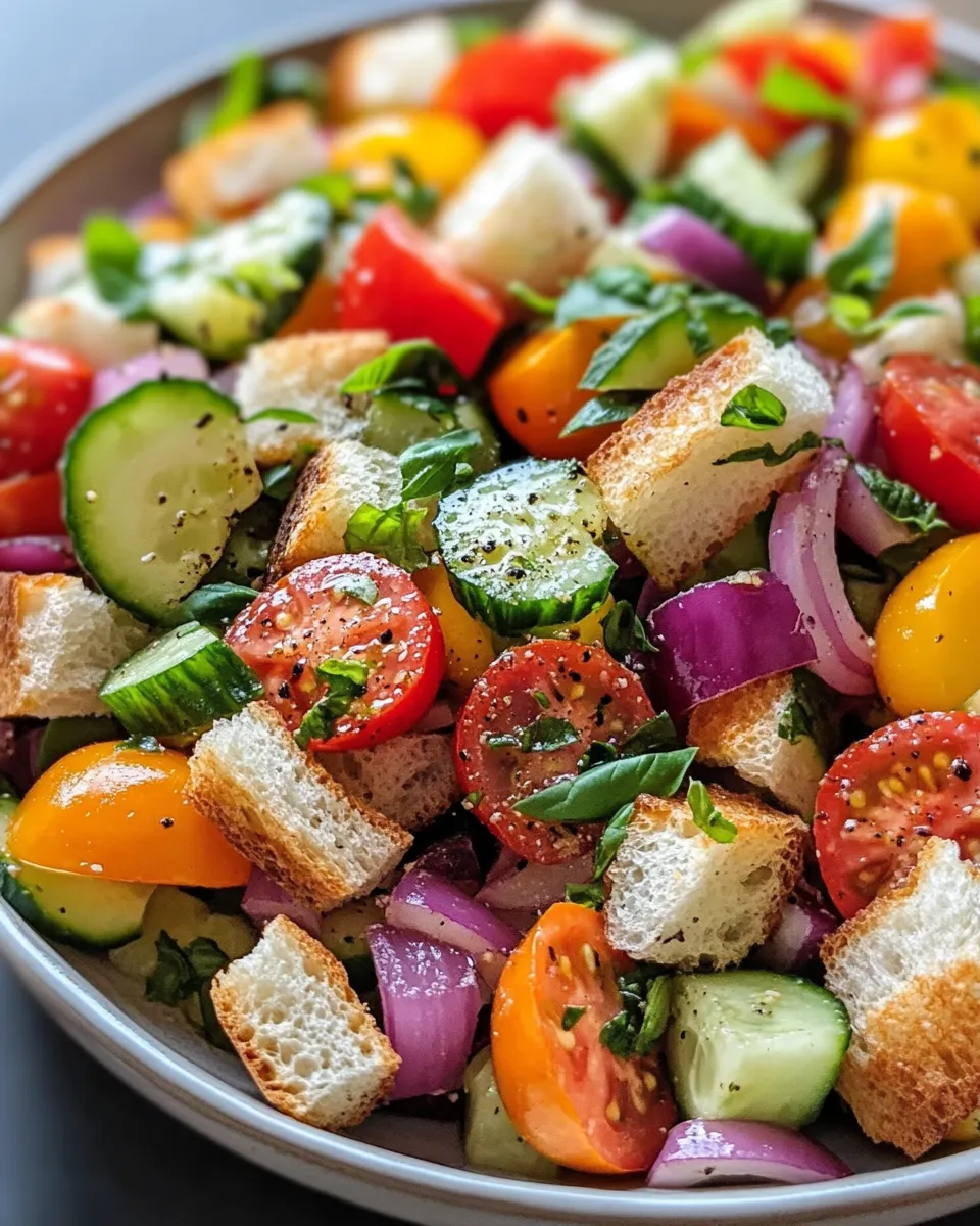 Easy Panzanella Salad with Heirloom Tomatoes food shot