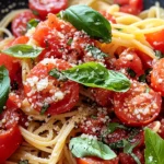 Homemade Pasta with Fresh Tomato Sauce and Basil photo