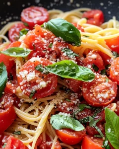 Homemade Pasta with Fresh Tomato Sauce and Basil photo