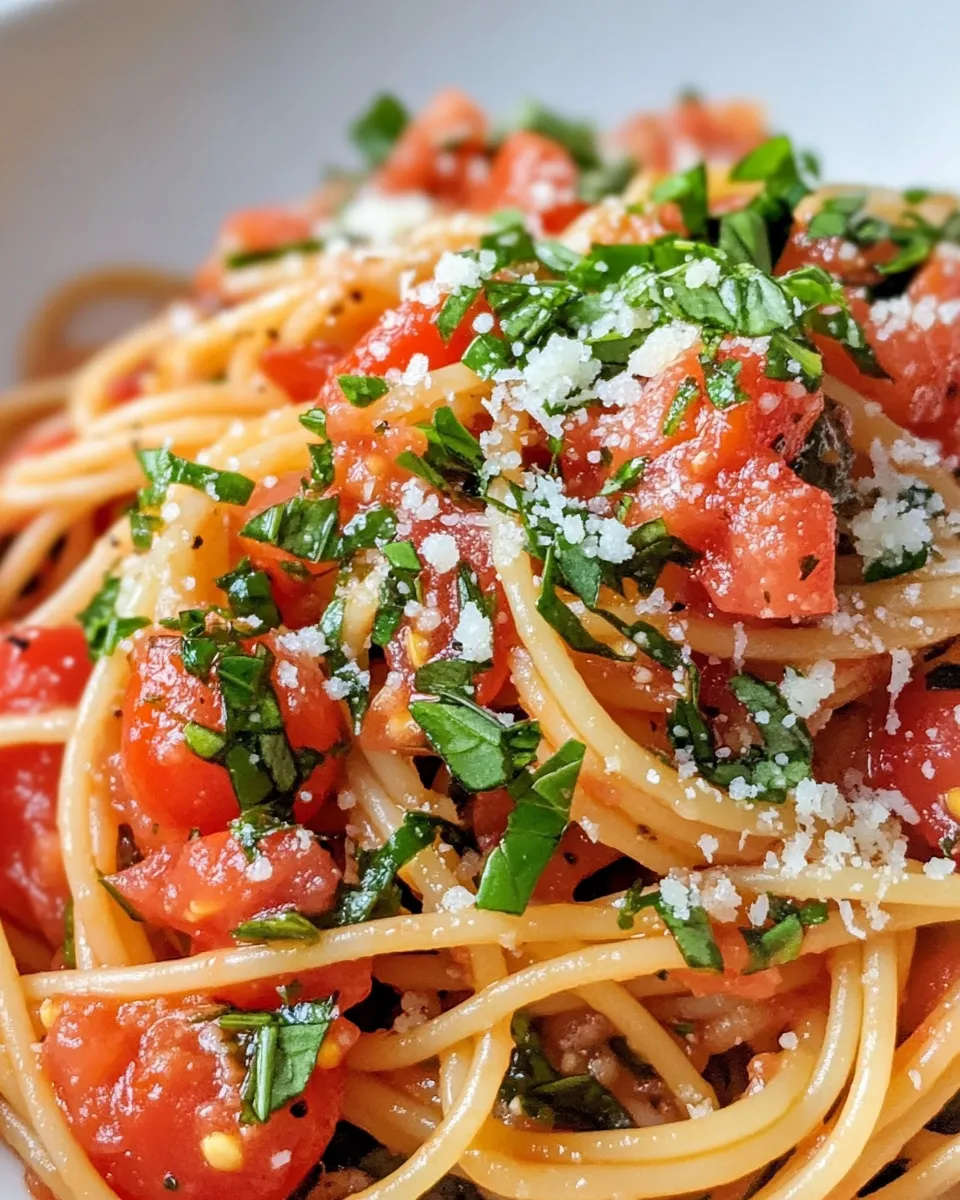 Delicious Pasta with Fresh Tomato Sauce and Basil dish photo