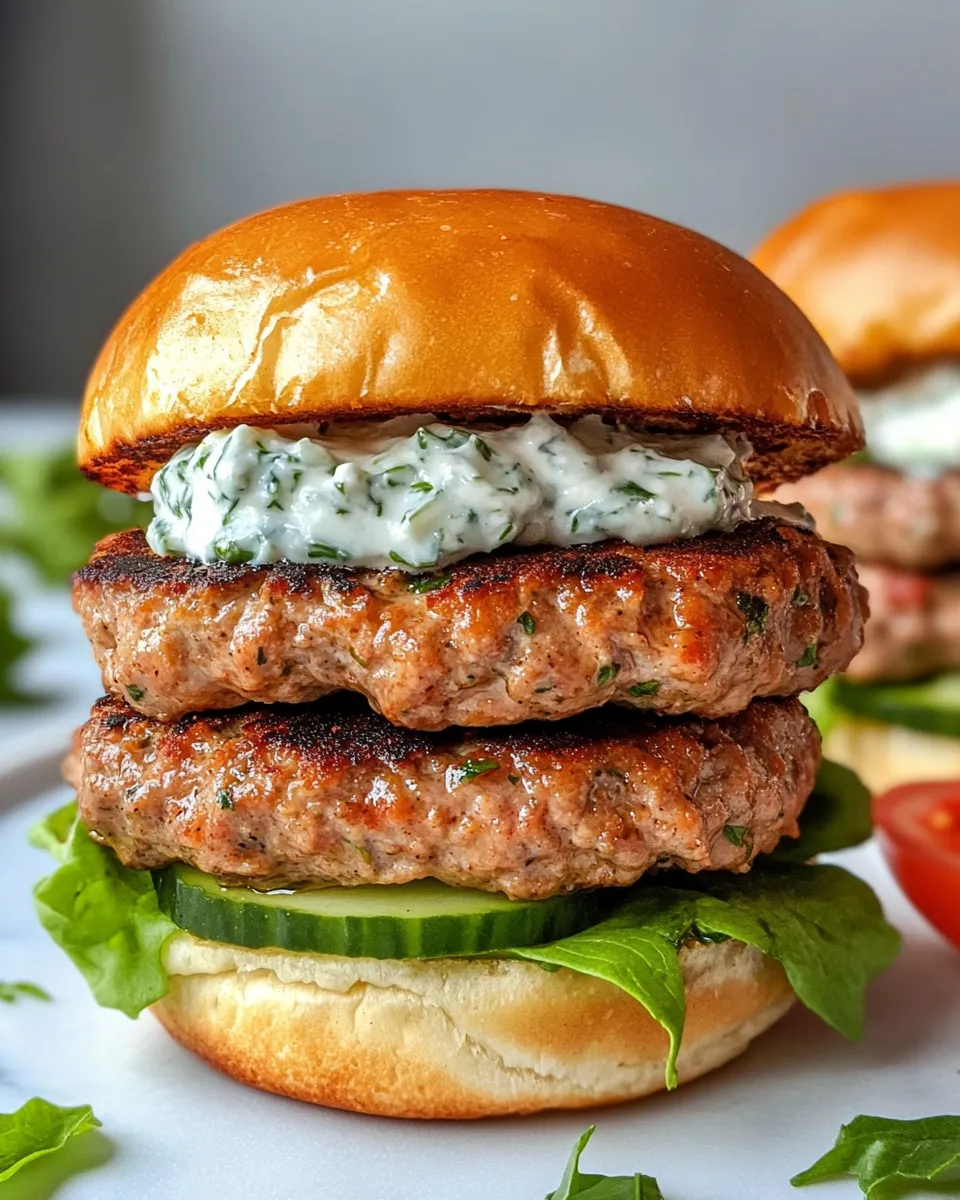 Delicious Turkey Burgers with Tzatziki plate image