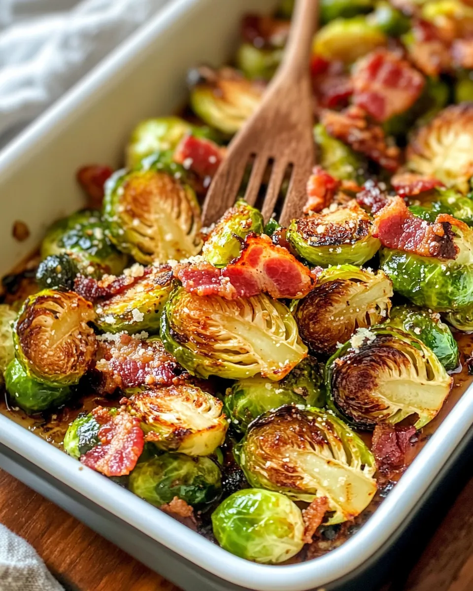 Easy Balsamic Brussels Sprouts with Turkey Bacon food shot