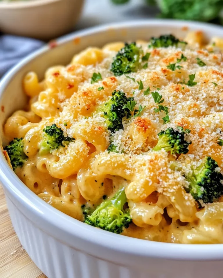 Homemade Cheesy Broccoli Cheddar Mac food shot
