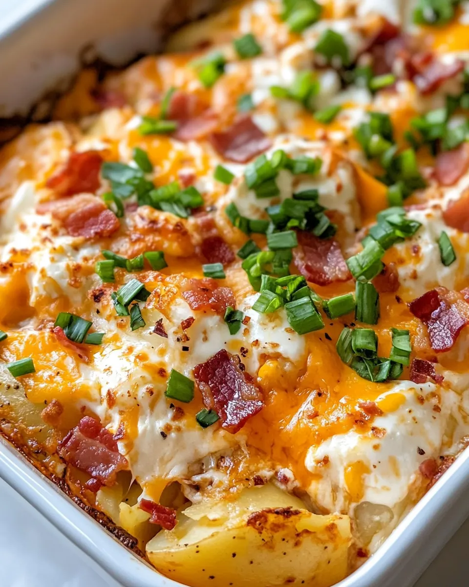 Easy Cheesy Loaded Baked Potato Casserole food shot