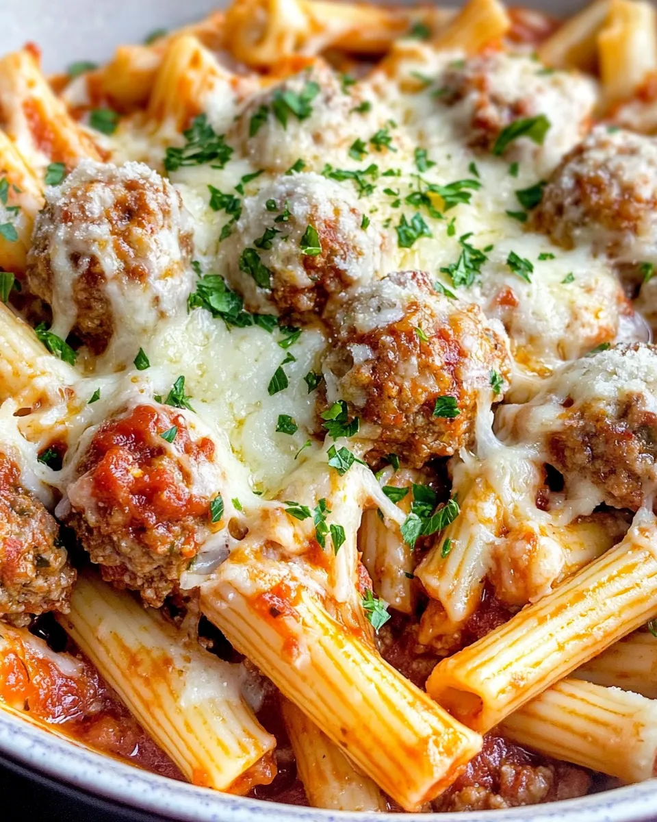 Easy Cheesy Meatball Ziti food shot