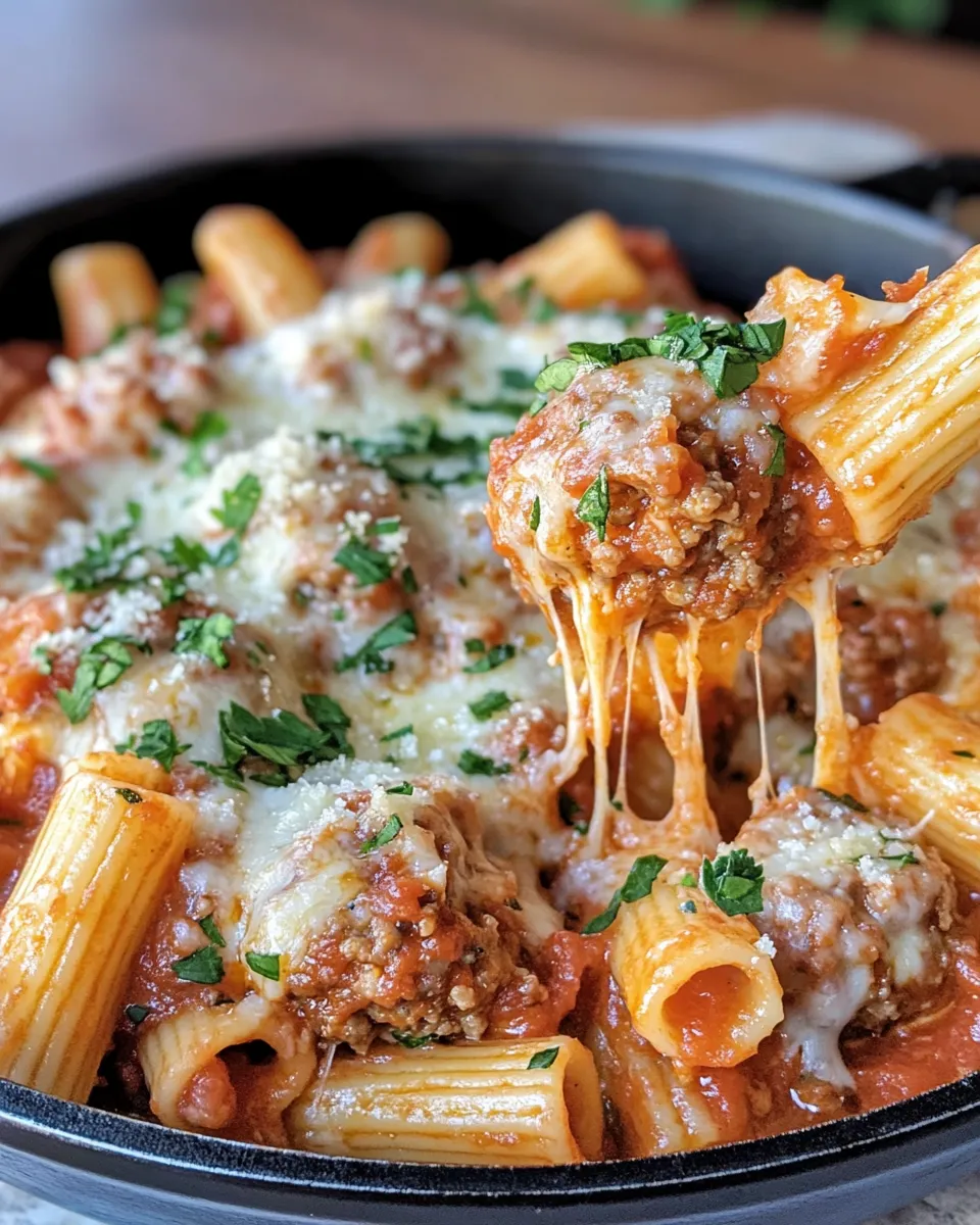 Delicious Cheesy Meatball Ziti plate image