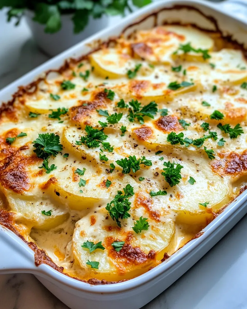 Easy Cheesy Scalloped Potato Casserole food shot
