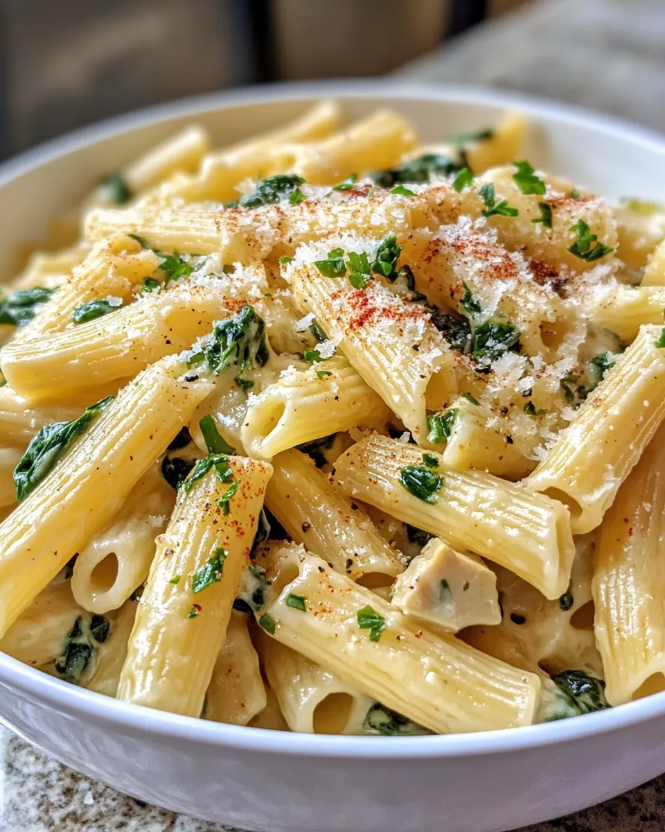Homemade Cheesy Spinach Artichoke Pasta photo