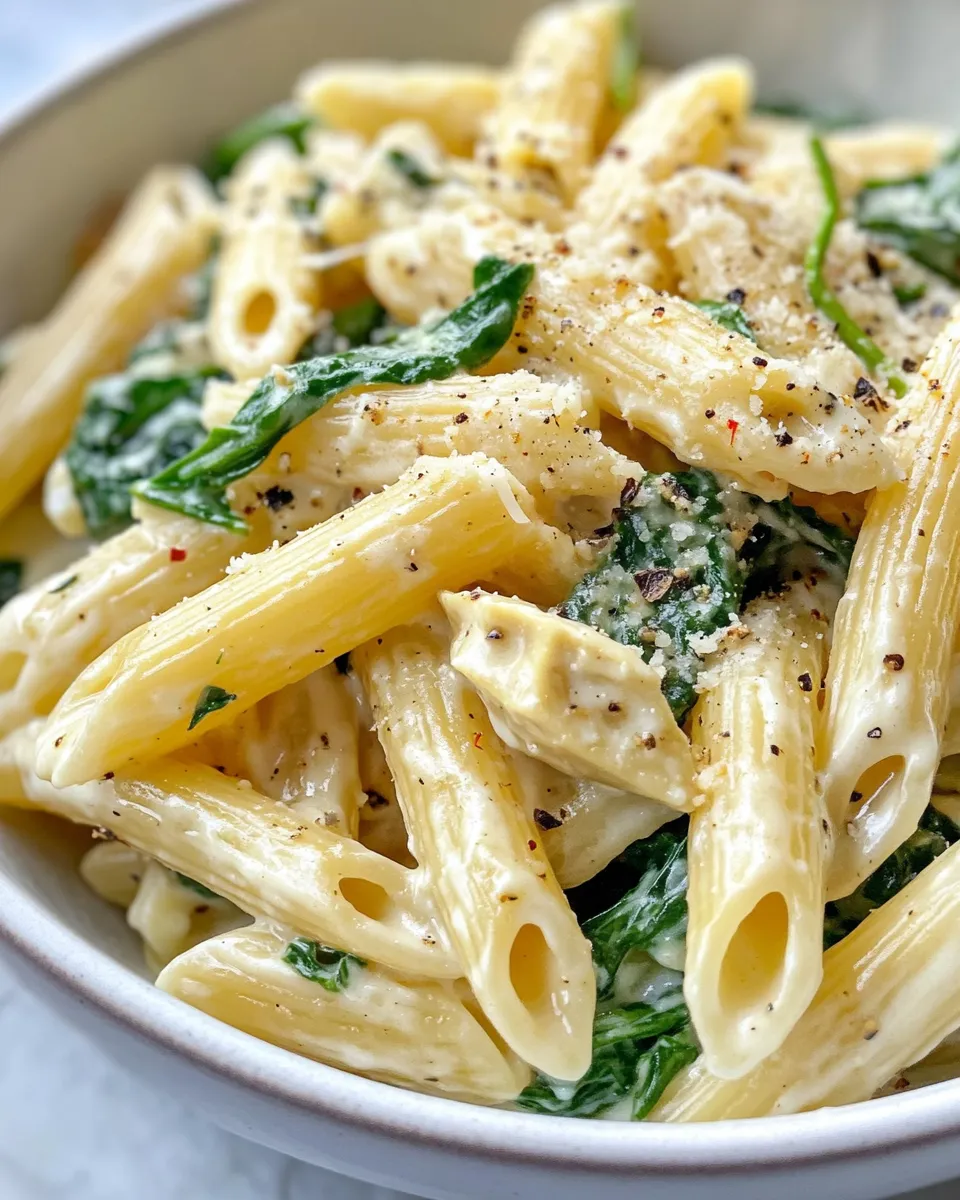 Delicious Cheesy Spinach Artichoke Pasta dish photo