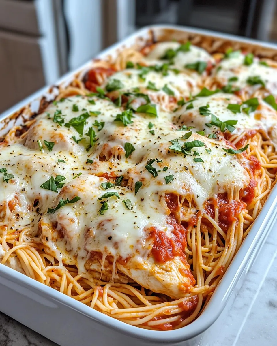 Delicious Chicken Parmesan Spaghetti Bake dish photo