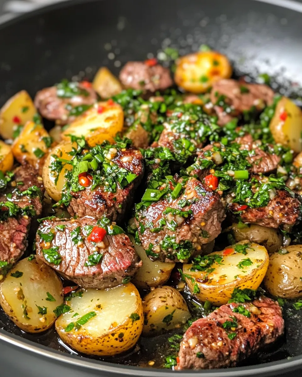 Easy Chimichurri Steak and Potato Skillet plate image