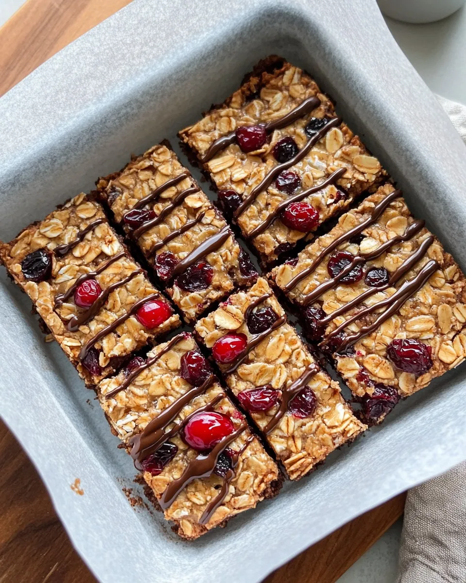 Easy Chocolate Covered Cranberry Oat Bars recipe photo