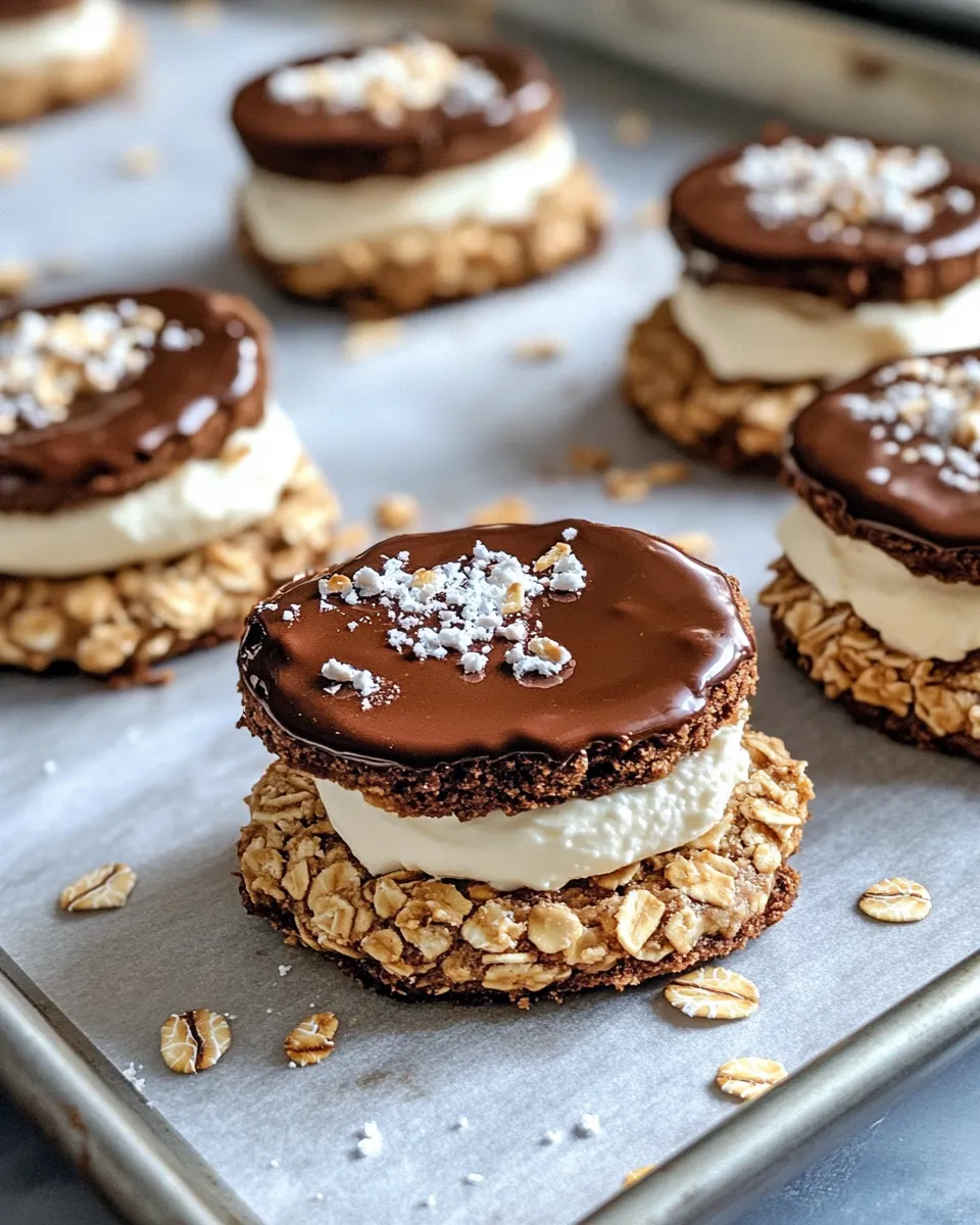 Homemade Chocolate Dipped Oatmeal Cream Pies recipe image