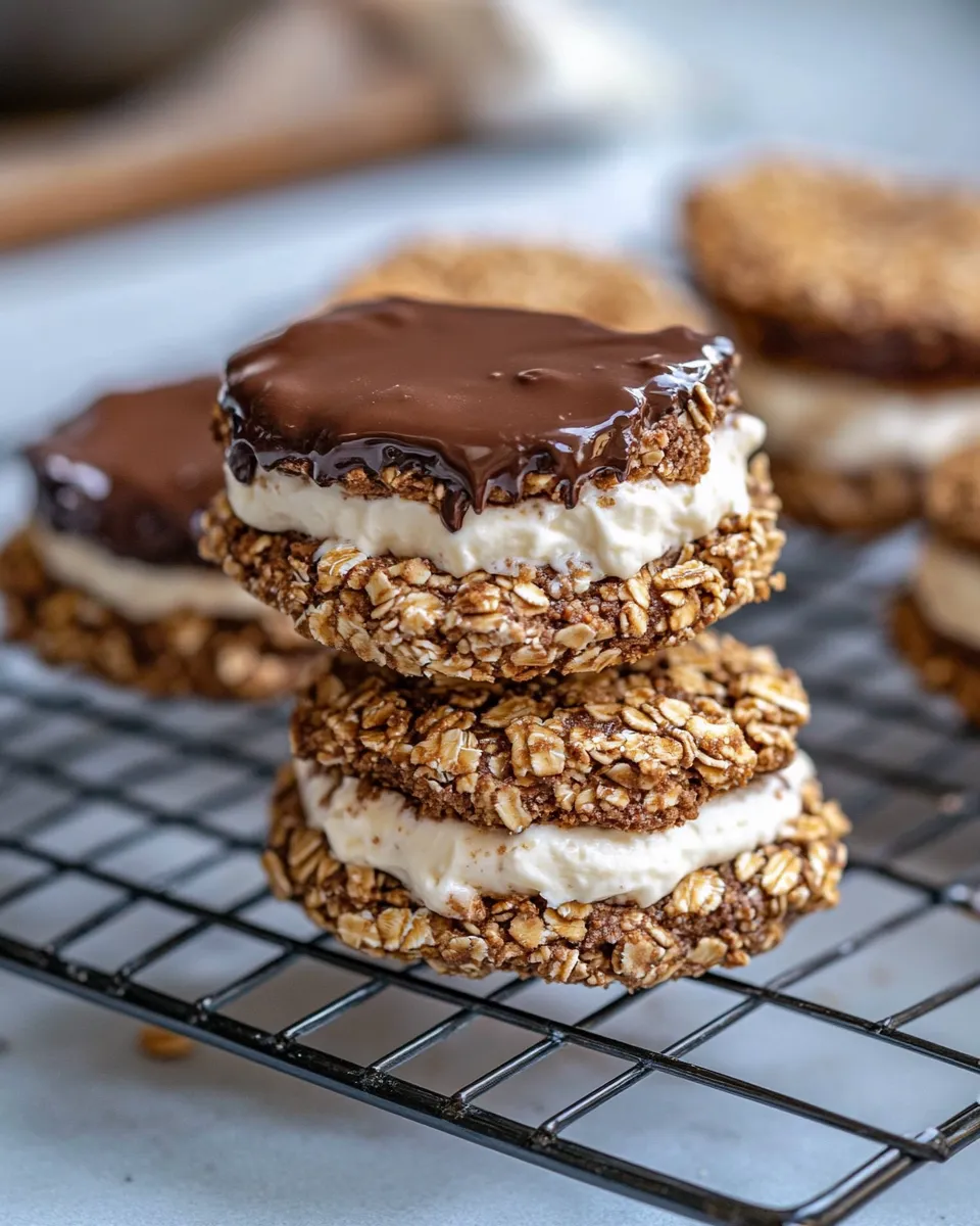 Easy Chocolate Dipped Oatmeal Cream Pies food shot