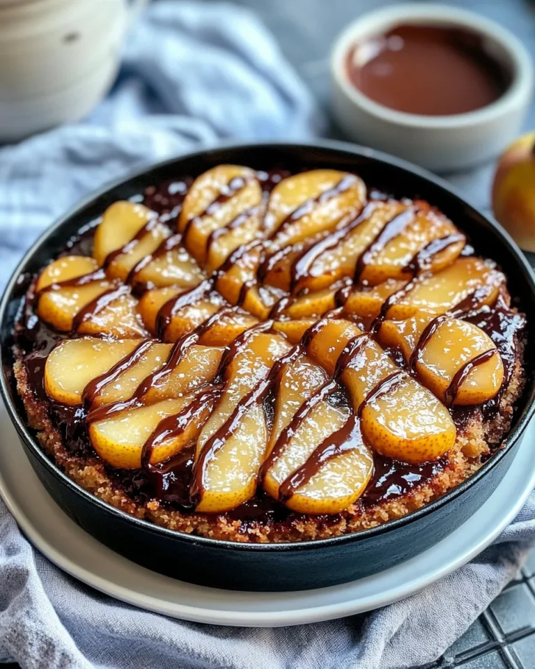 Homemade Chocolate Ganache Pear Upside-Down Cake photo