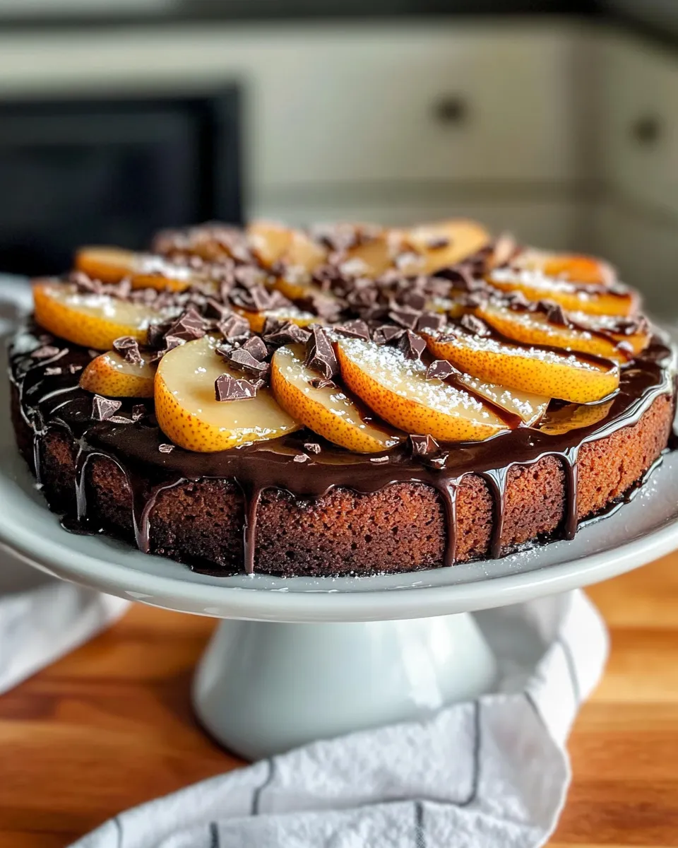 Easy Chocolate Ganache Pear Upside-Down Cake recipe photo