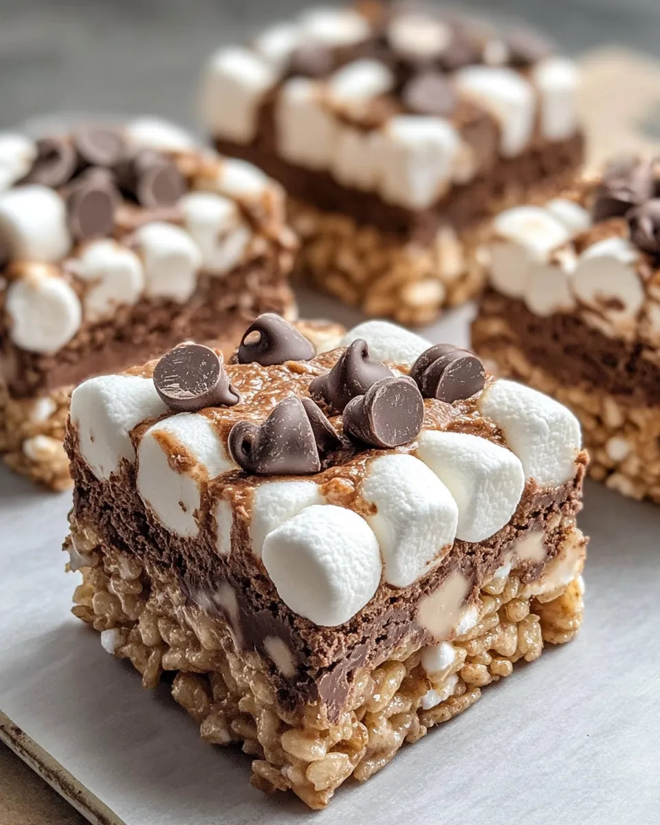 Delicious Chocolate Marshmallow Krispie Treats food shot