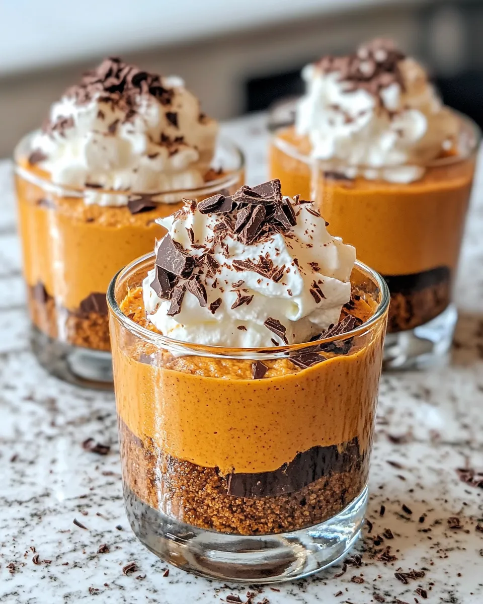 Delicious Chocolate Mousse Pumpkin Parfaits food shot