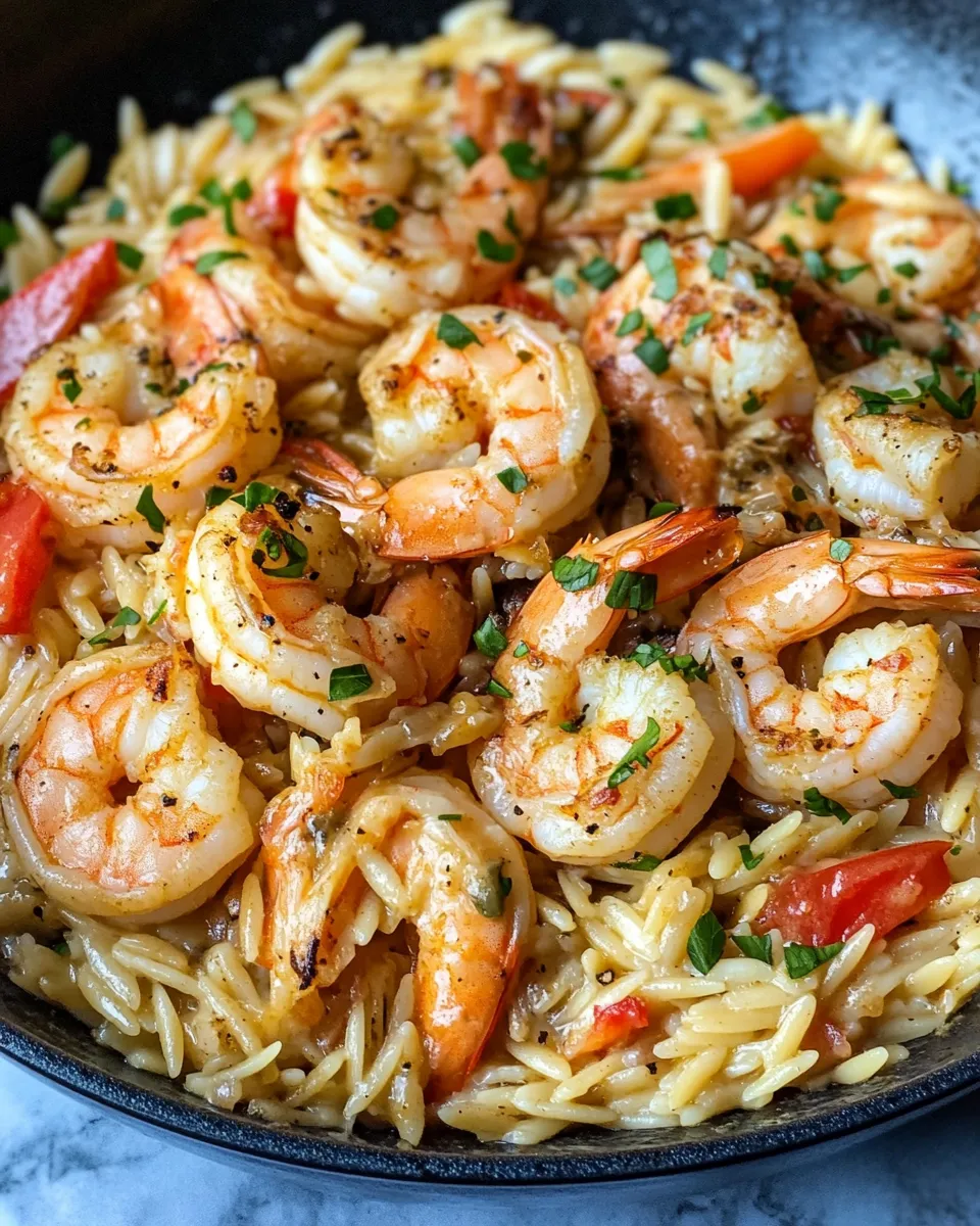 Easy Creamy Cajun Shrimp Orzo food shot