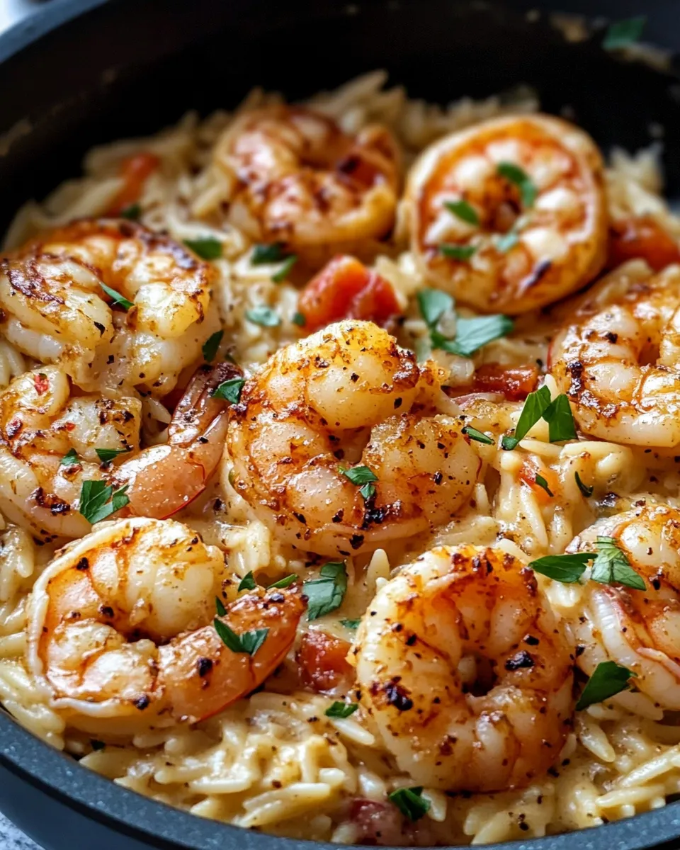Delicious Creamy Cajun Shrimp Orzo plate image
