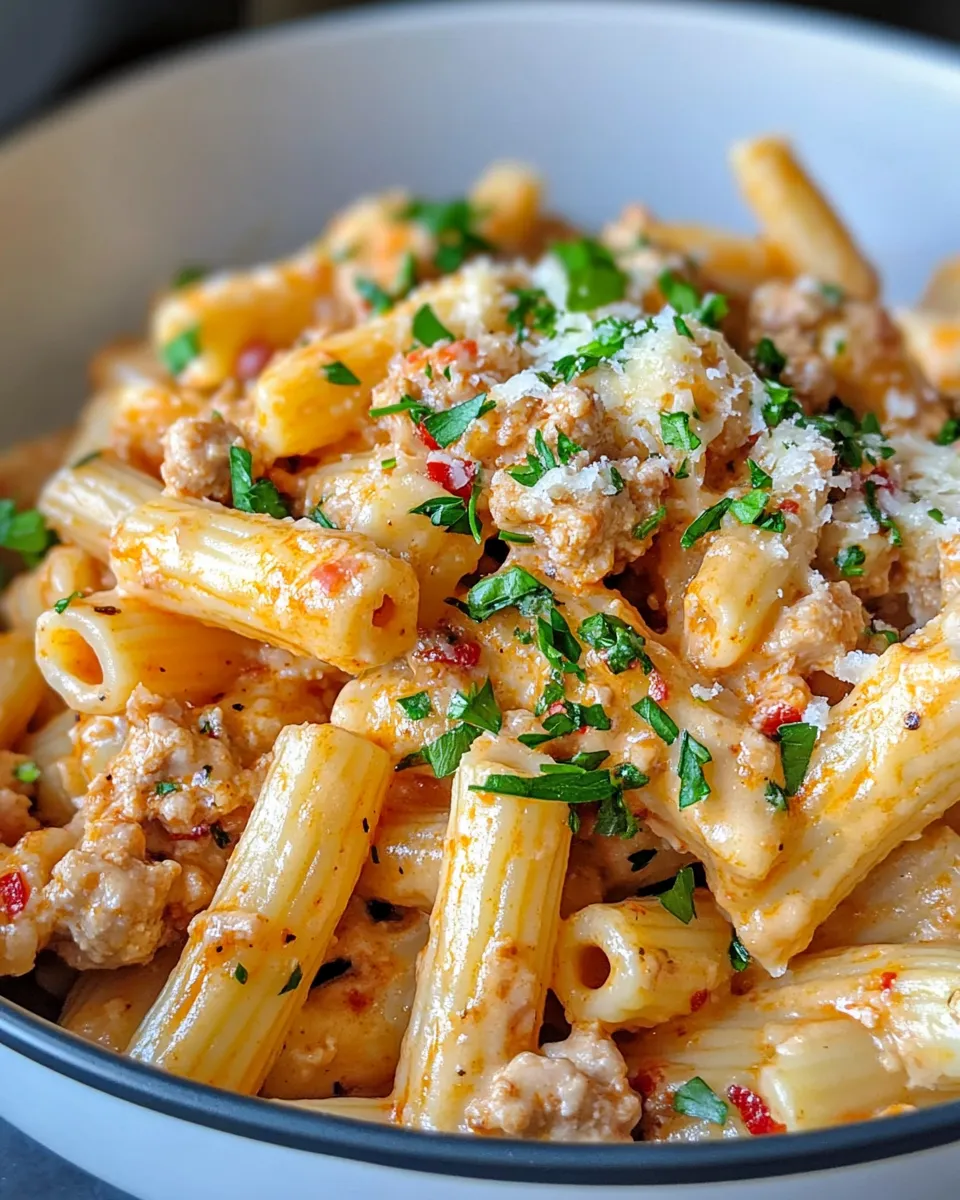 Delicious Creamy Cajun Turkey Rigatoni plate image