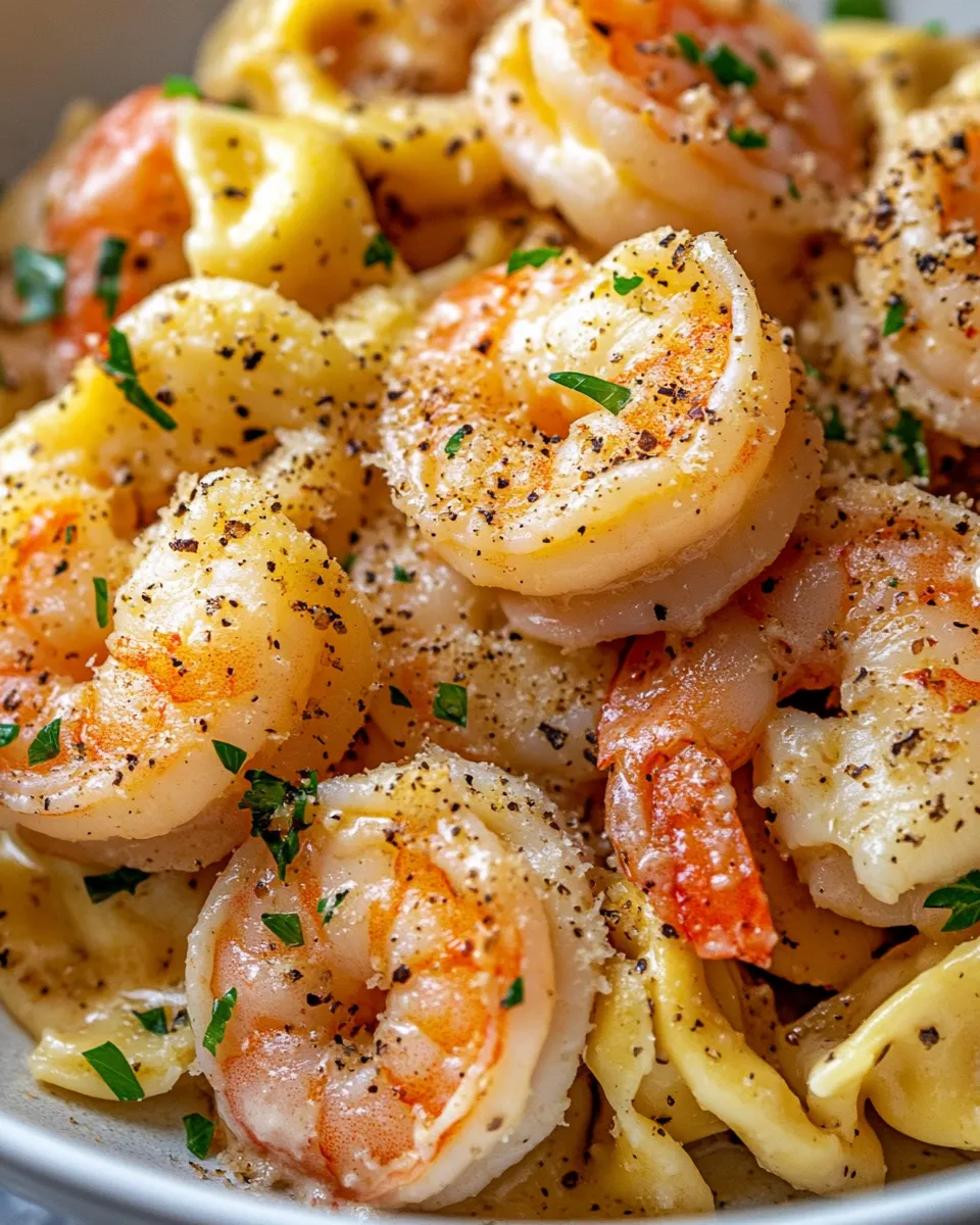 Easy Creamy Garlic Shrimp Tortellini food shot
