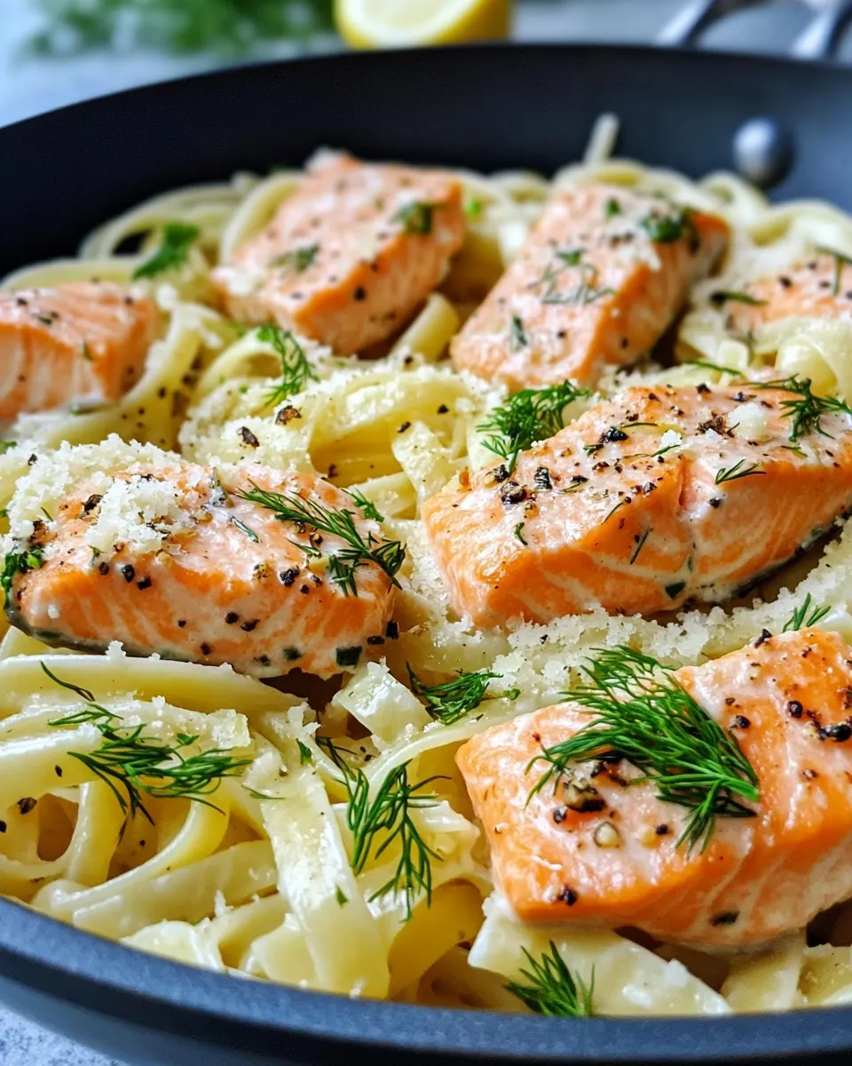 Classic Creamy Lemon Dill Salmon Pasta recipe image