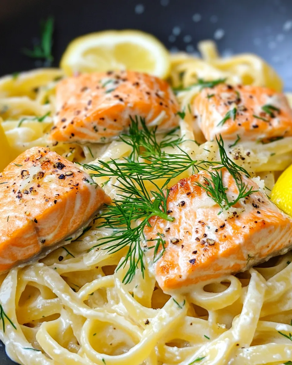 Easy Creamy Lemon Dill Salmon Pasta dish photo