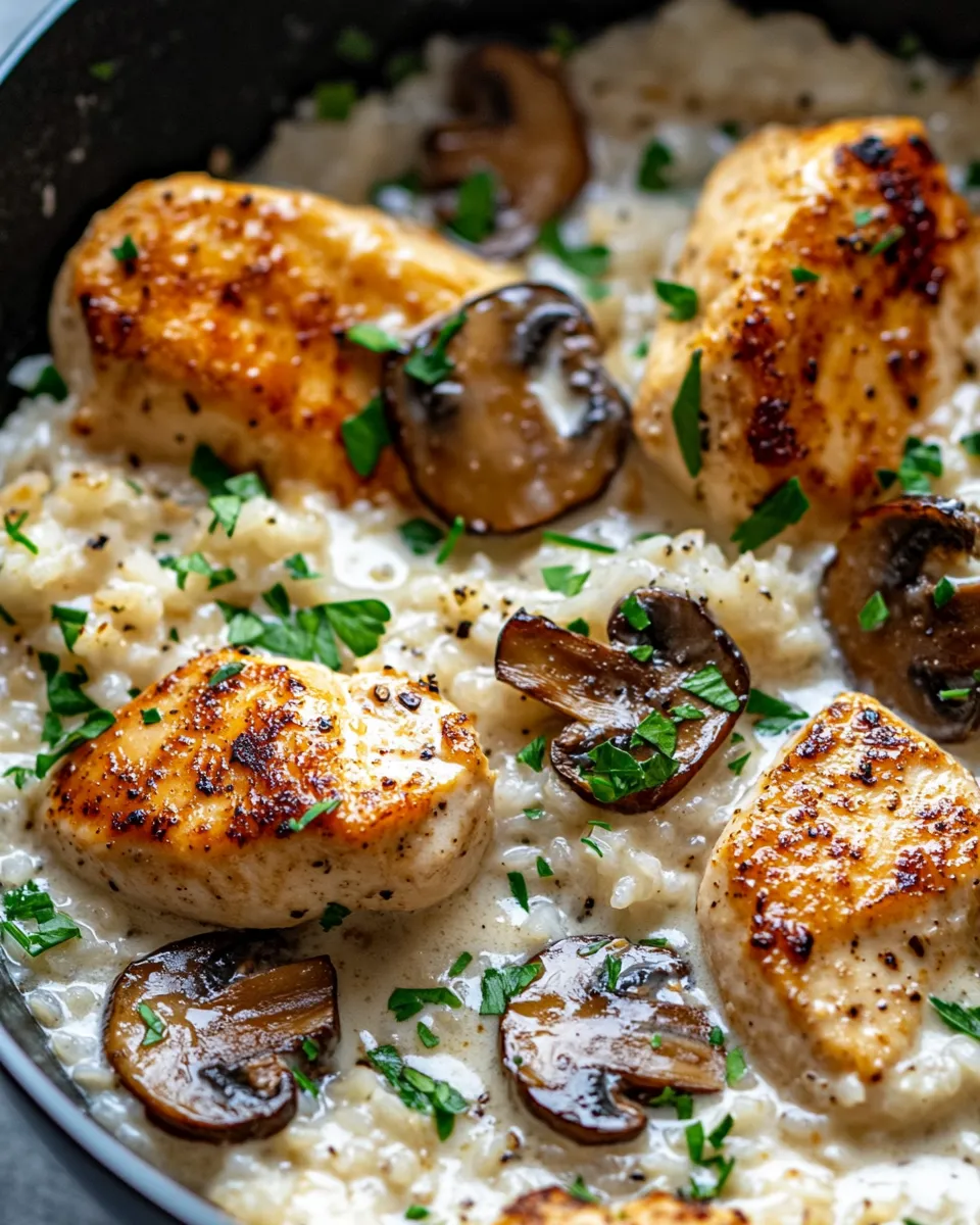 Easy Creamy Mushroom Chicken and Rice dish photo