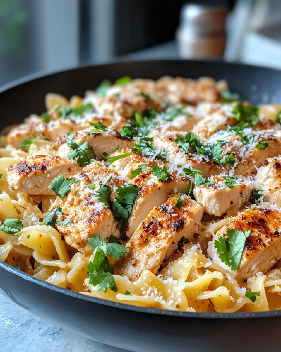 Easy Creamy Poblano Chicken Pasta food shot