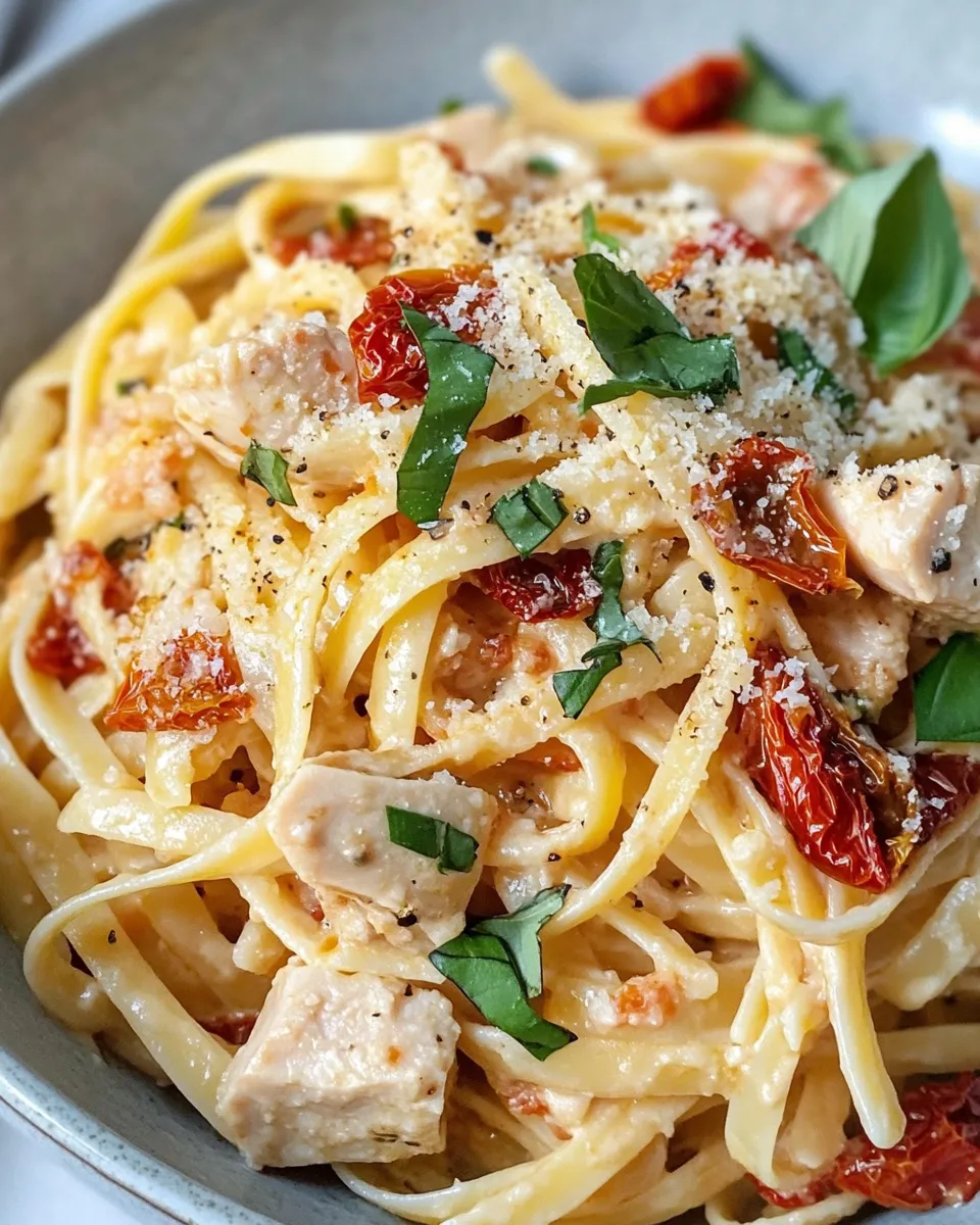 Easy Creamy Sundried Tomato Turkey Pasta food shot