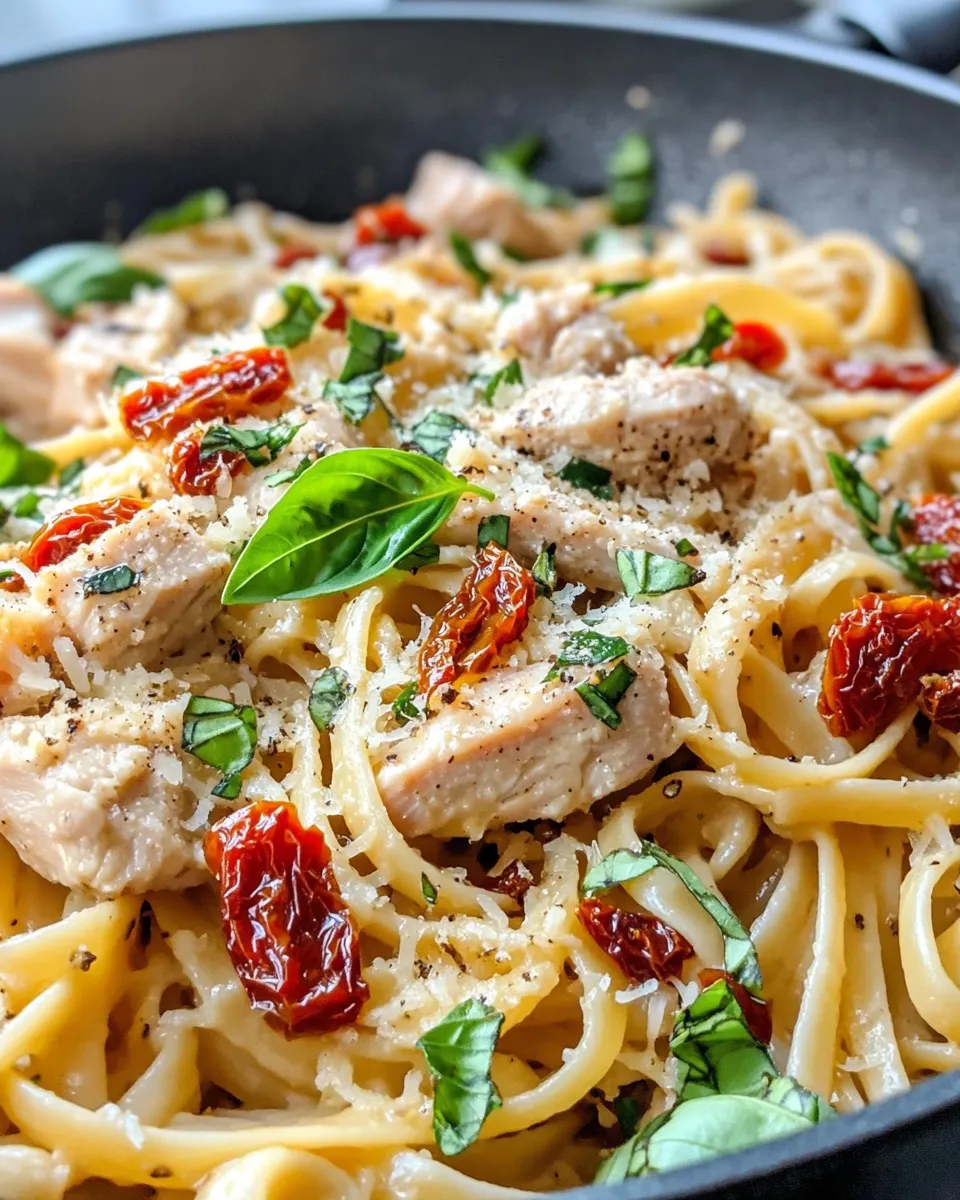 Delicious Creamy Sundried Tomato Turkey Pasta plate image