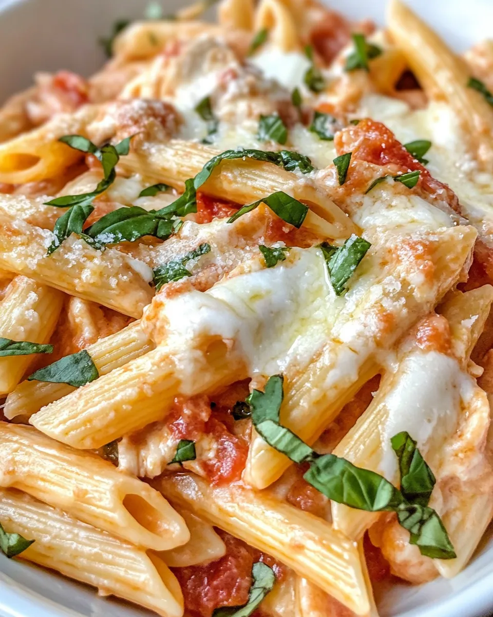 Easy Creamy Tomato Basil Pasta Bake food shot