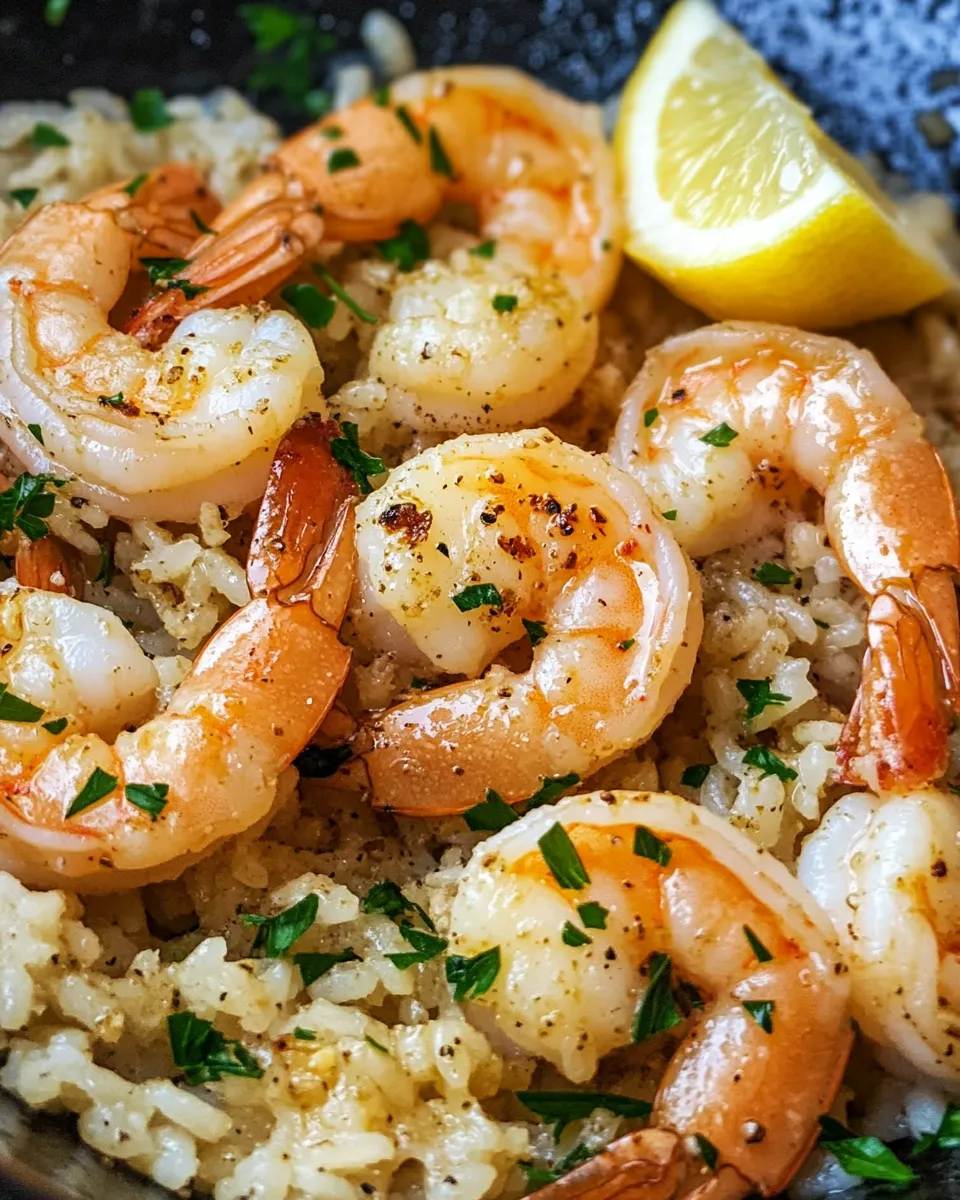 Delicious Garlic Butter Shrimp and Rice food shot