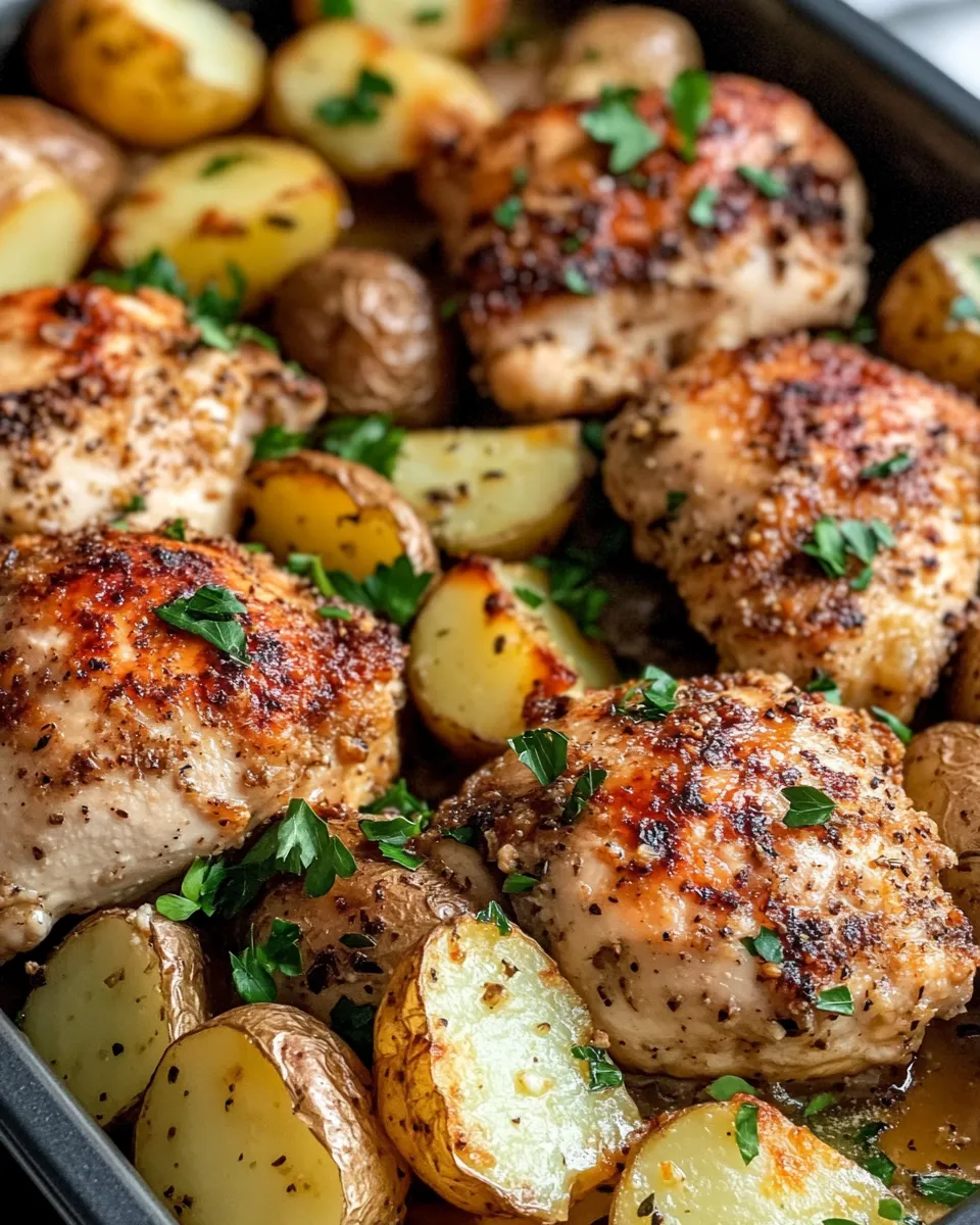 Delicious Garlic Herb Chicken and Potatoes Bake dish photo