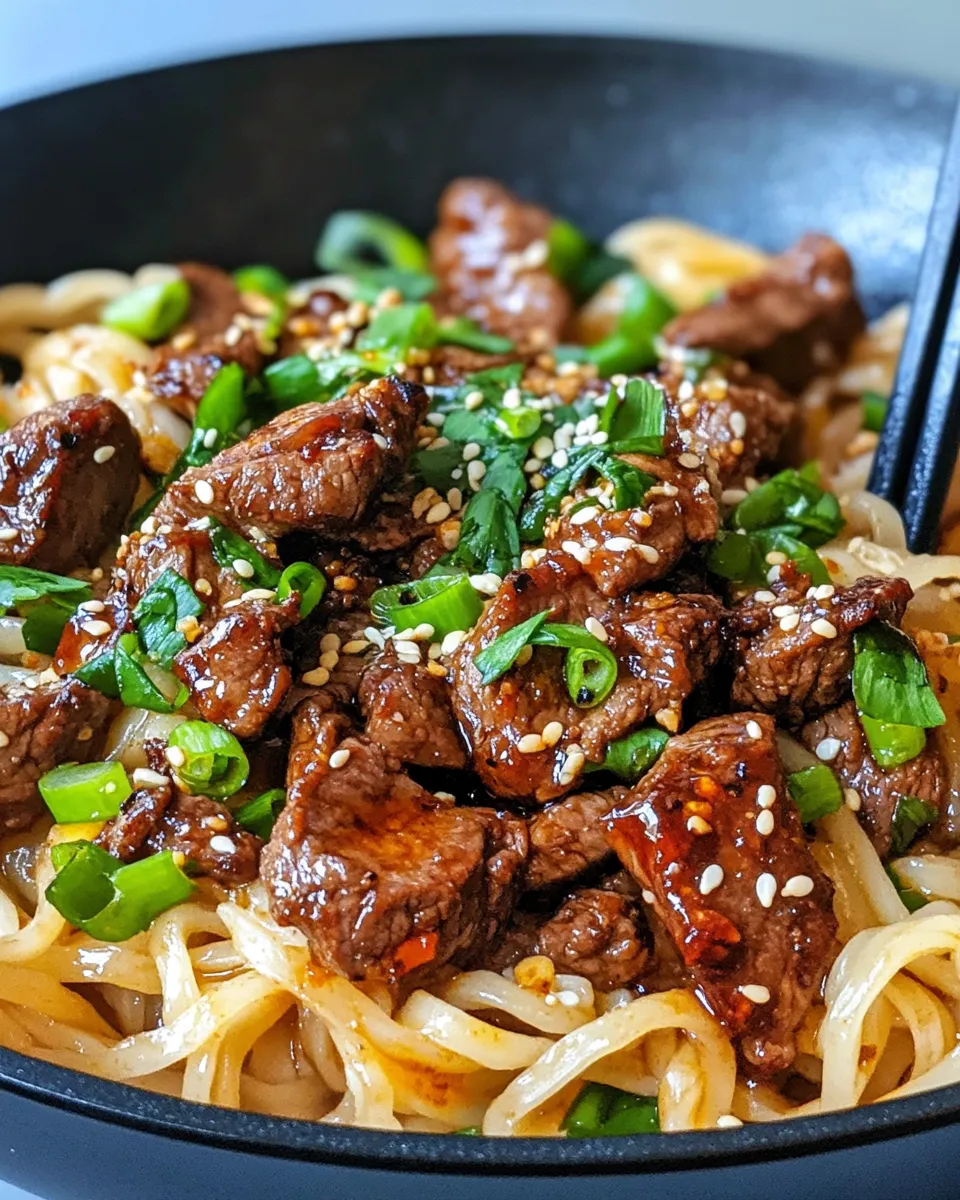 Delicious Mongolian Beef Noodles Skillet dish photo