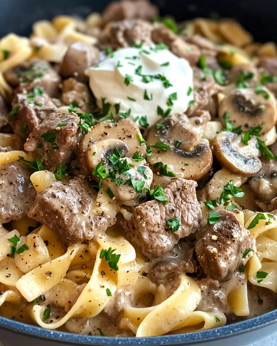 Delicious One Pot Beef Stroganoff Noodles plate image