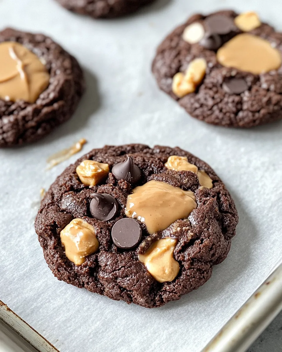 Easy Peanut Butter Stuffed Brownie Cookies food shot