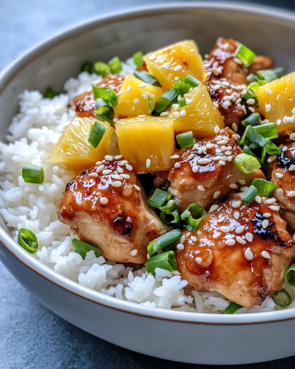 Easy Pineapple Teriyaki Chicken Rice Bowls food shot