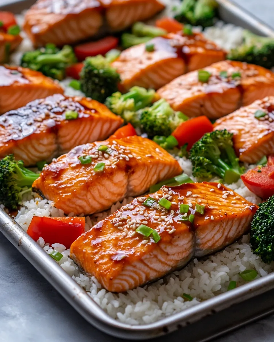 Easy Sheet Pan Teriyaki Salmon with Rice food shot