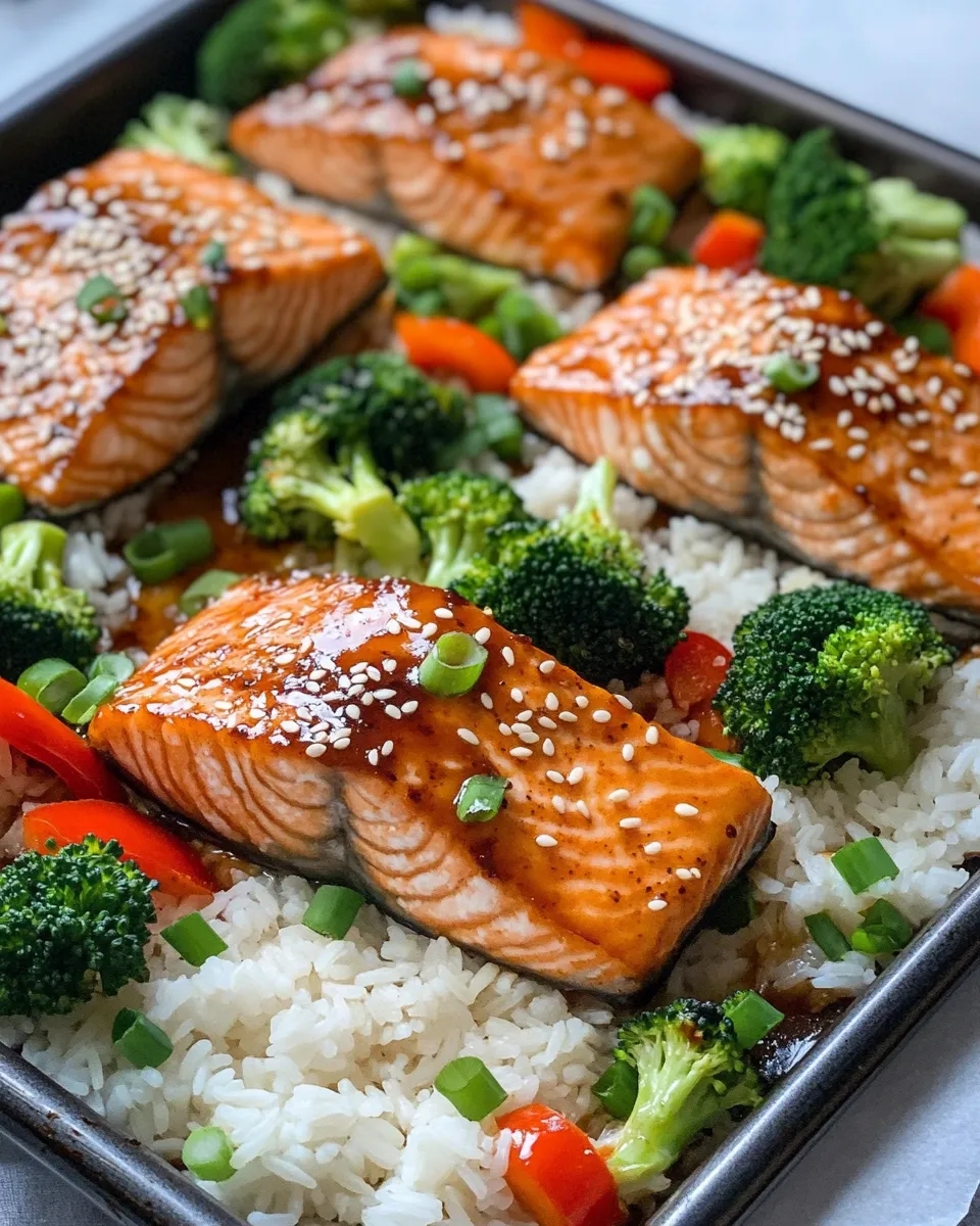 Delicious Sheet Pan Teriyaki Salmon with Rice plate image
