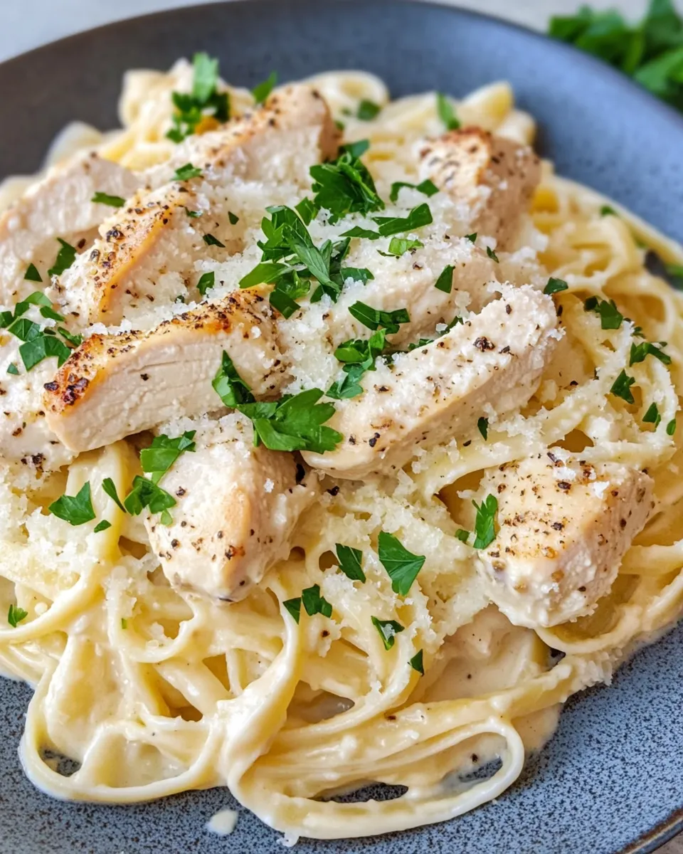 Easy Slow Cooker Creamy Chicken Alfredo food shot