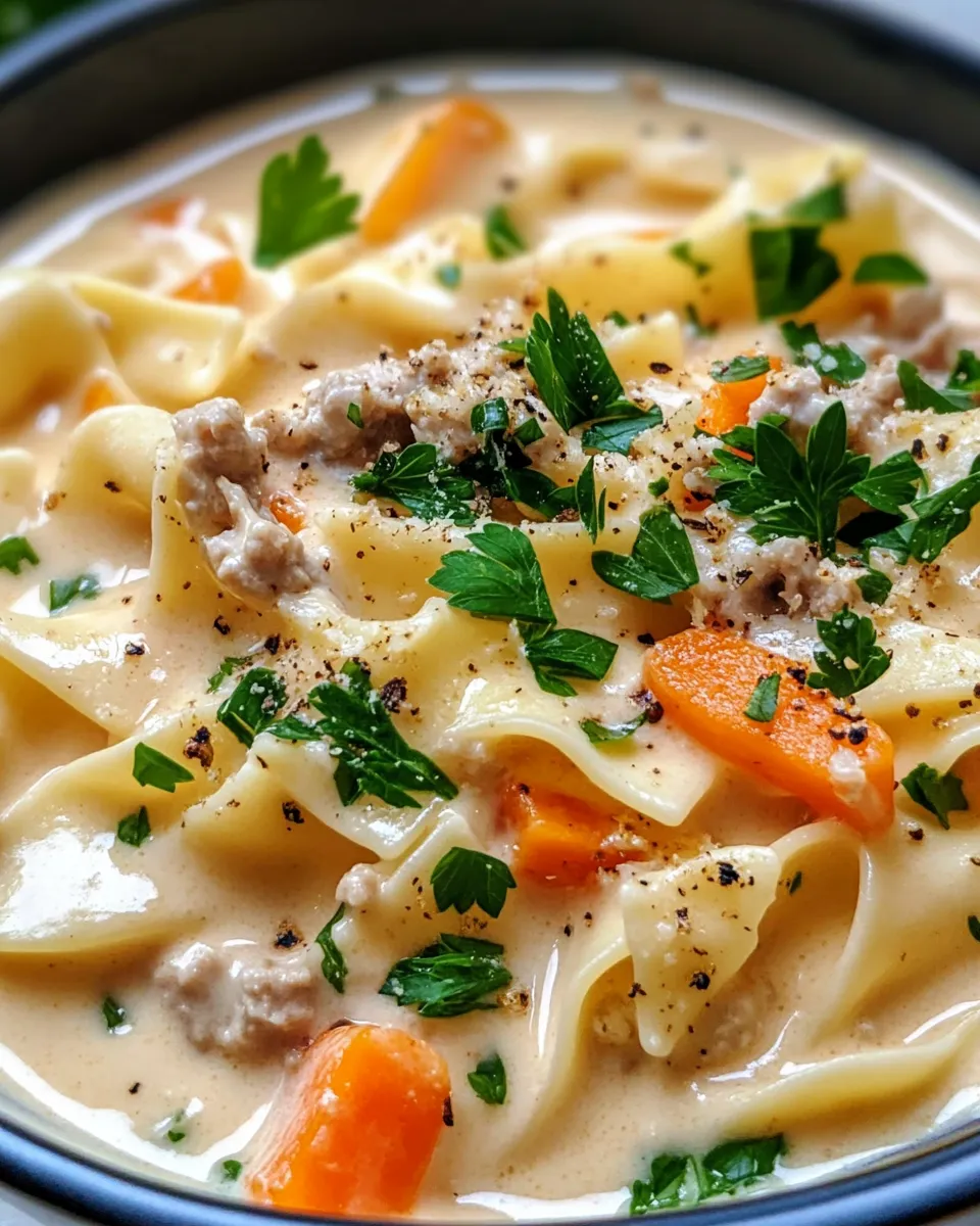 Easy Slow Cooker Creamy Turkey Noodles food shot