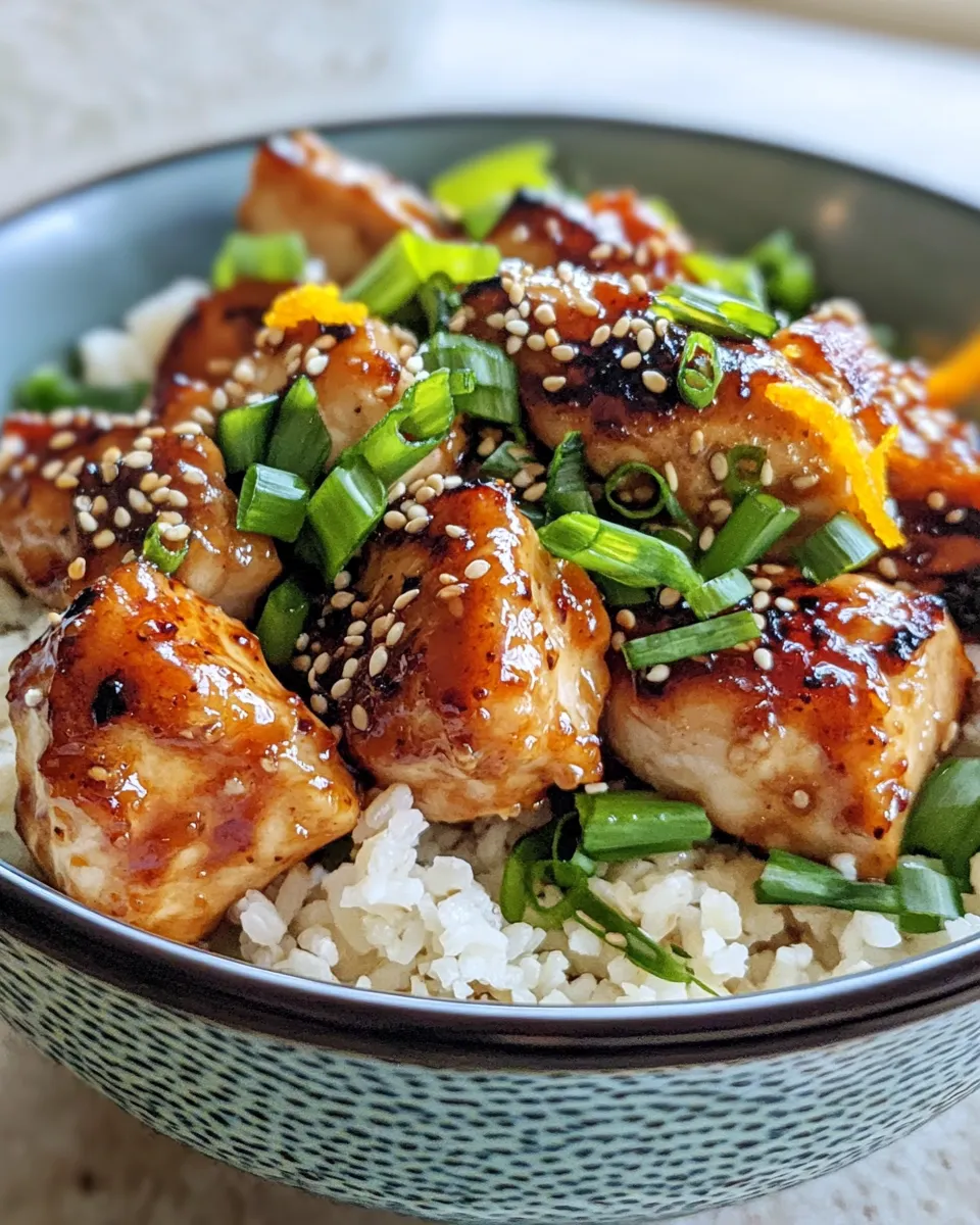 Easy Sticky Sesame Orange Chicken Bowls food shot