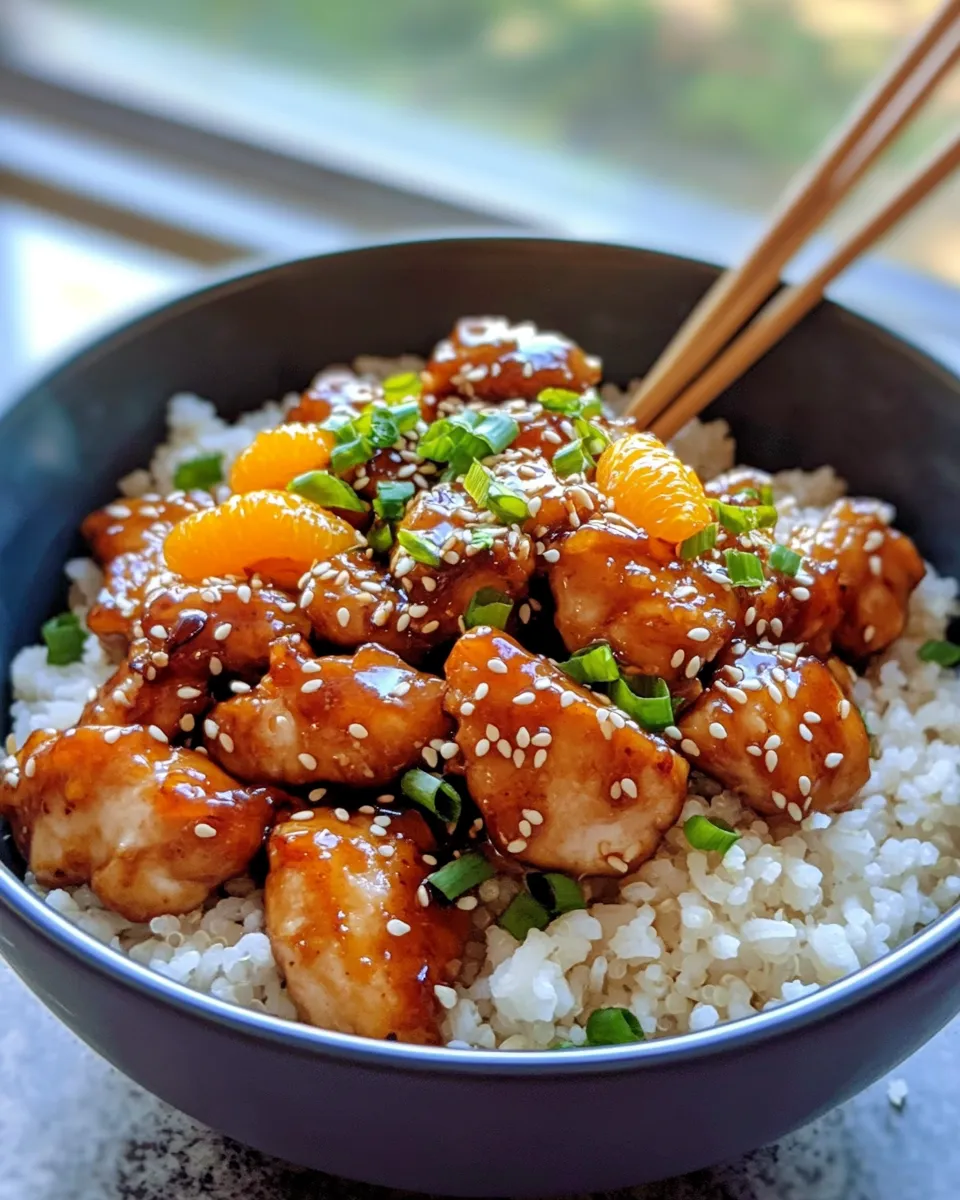 Delicious Sticky Sesame Orange Chicken Bowls plate image